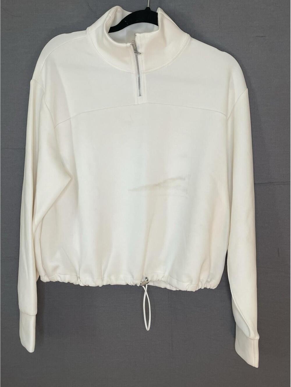 CALIA Women’s L White Scuba Quarter Zip Pullover Sweatshirt Drawstring Hem